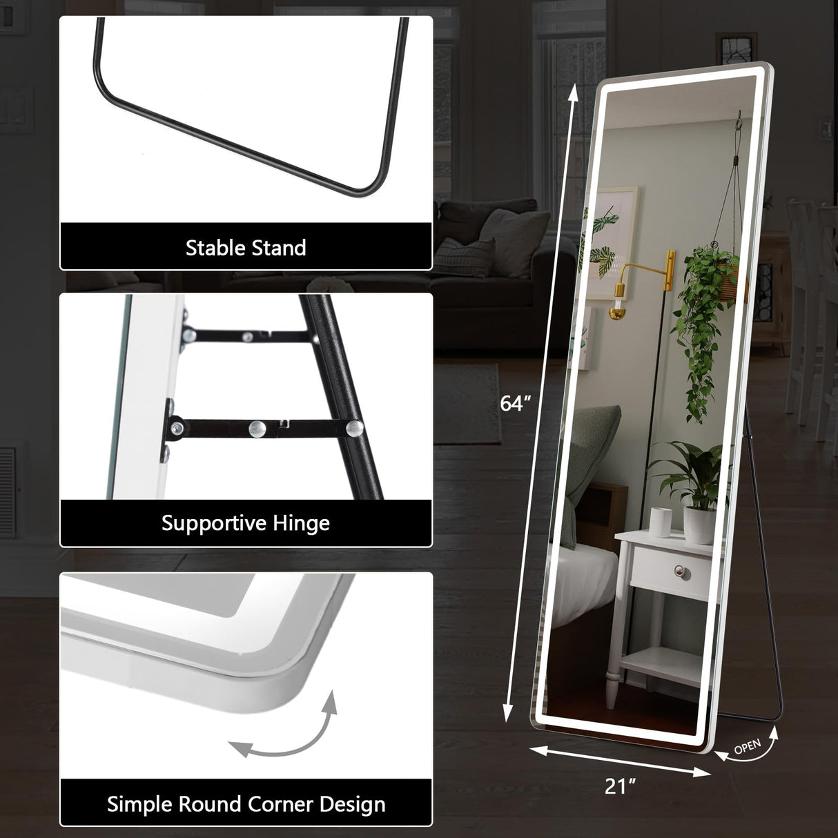 Full Length LED Mirror 64x21 with Adjustable Lighting