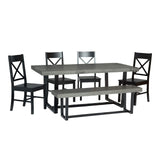 Walker Edison Barnes 6-Piece Rustic Metal and Wood Dining Table with X-Back Chairs, Set of 6, Grey/Black