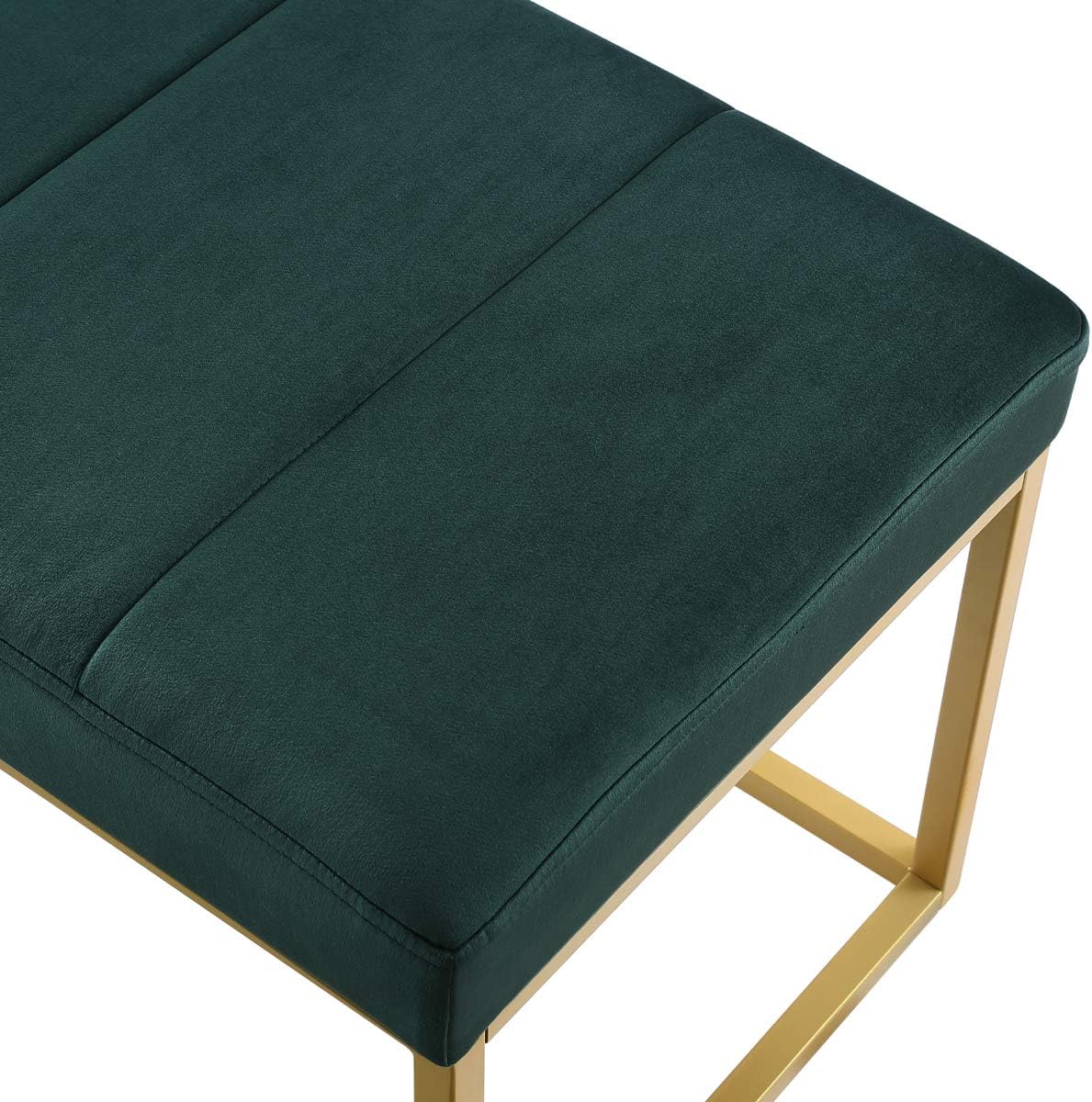 Emerald Velvet Upholstered End of Bed Bench with Metal Frame, Modern Tufted Channel