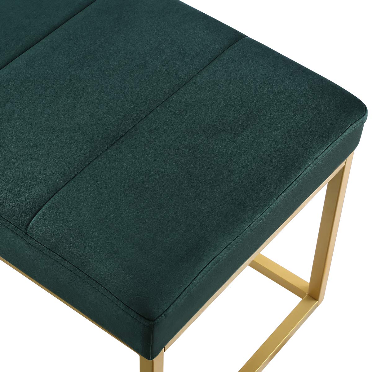 Emerald Velvet Upholstered End of Bed Bench with Metal Frame, Modern Tufted Channel