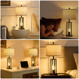 26.6" Farmhouse Table Lamps Set of 2 with USB Ports & Outlet