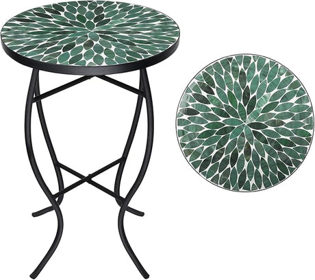 Mosaic Outdoor Side Table - Small Patio Table Coffee Outside Accent Tables Round End
