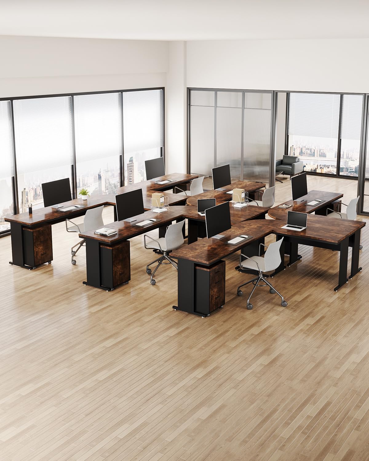 ProWork L-Shaped Executive Desk with Hutch, 5 Shelf Bookcase, and Lateral File Cabinet