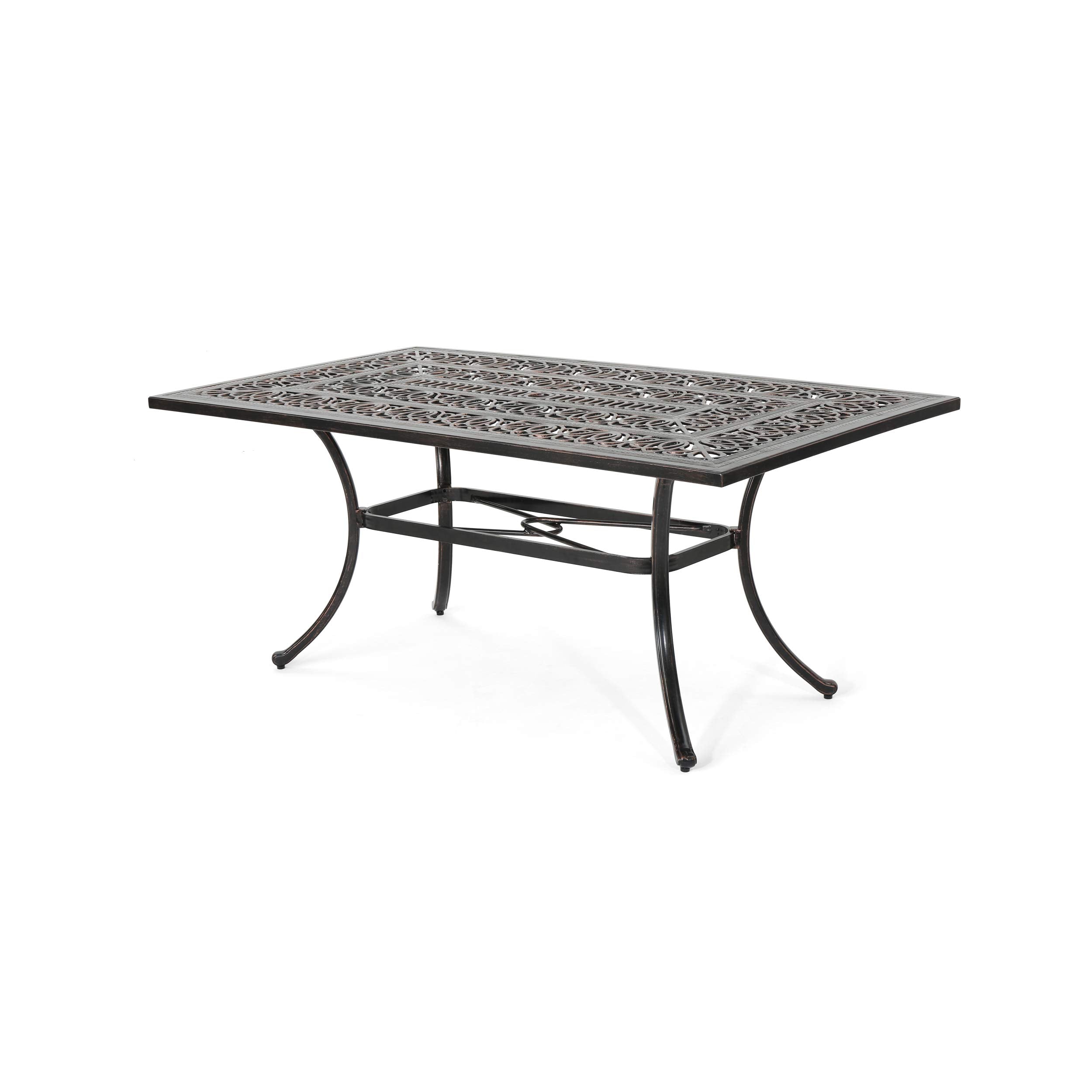 Outdoor Rectangular Cast Aluminum Dining Table, Shiny Copper