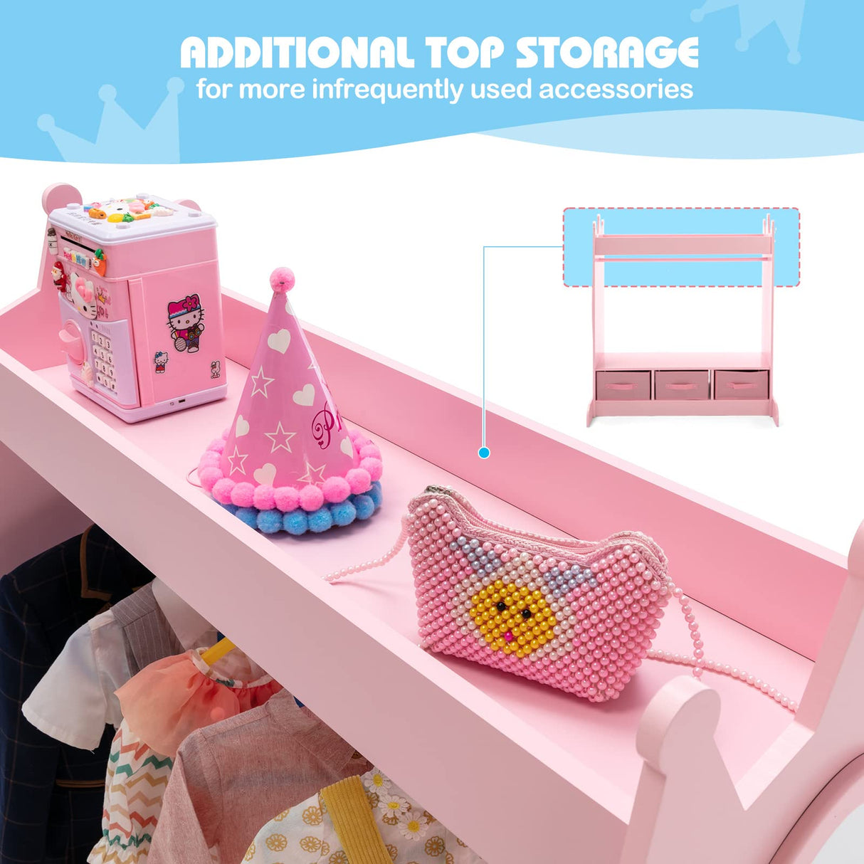 Kids Armoire Dress-Up Storage w/Mirror and Drawers,Dress up Closet