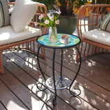 Mosaic Outdoor Side Table, 14" Round Patio Side Table, Mosaic Plant Stand, End Table
