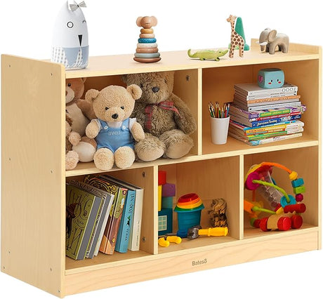 Storage Organizer for Kids, 5-Compartment Wooden Toy Storage Cabinet, Montessori