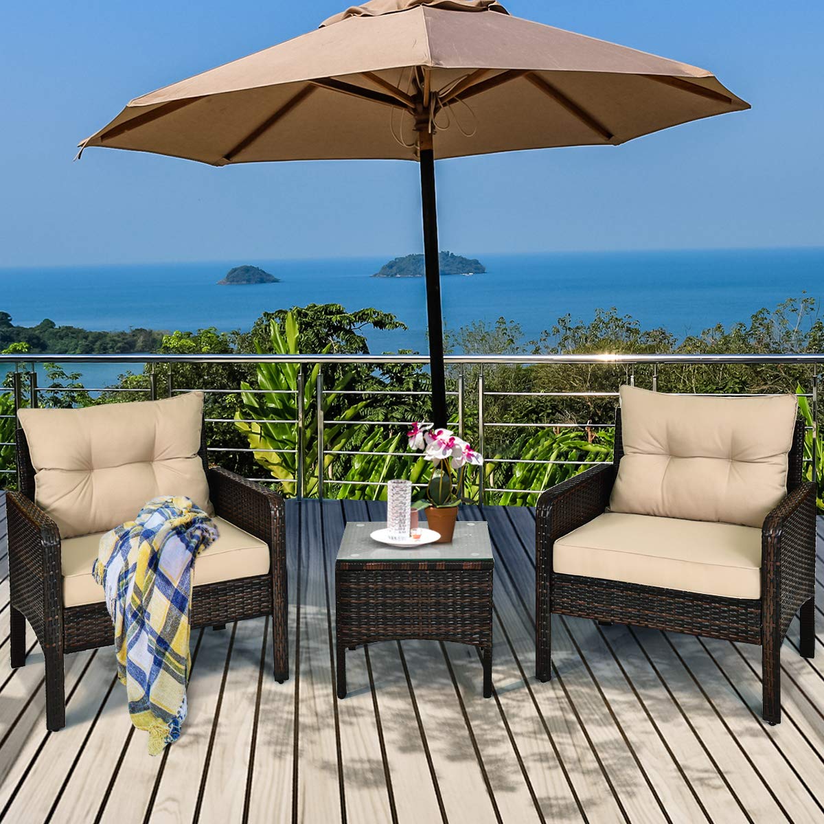 3 Piece Outdoor Patio Furniture Set, Wicker Chairs Set