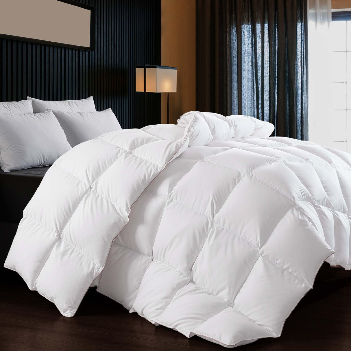 White Duck Feather Comforter King Size, All Season Duvet Insert Feather Downfiber Filled,