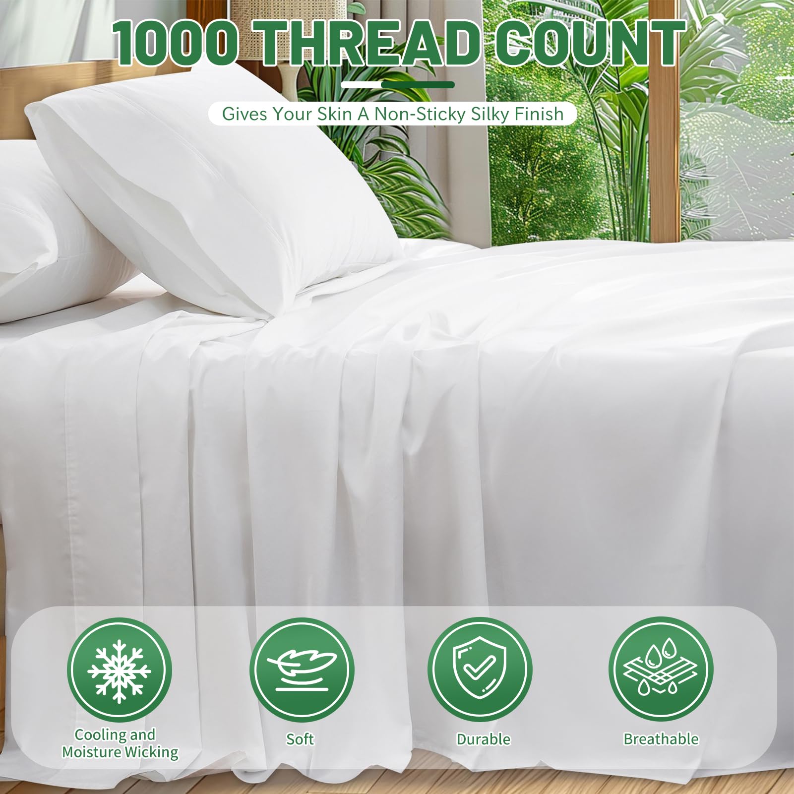 1000 Thread Count Egyptian Cotton Sheets Queen Size Set 100% Cotton