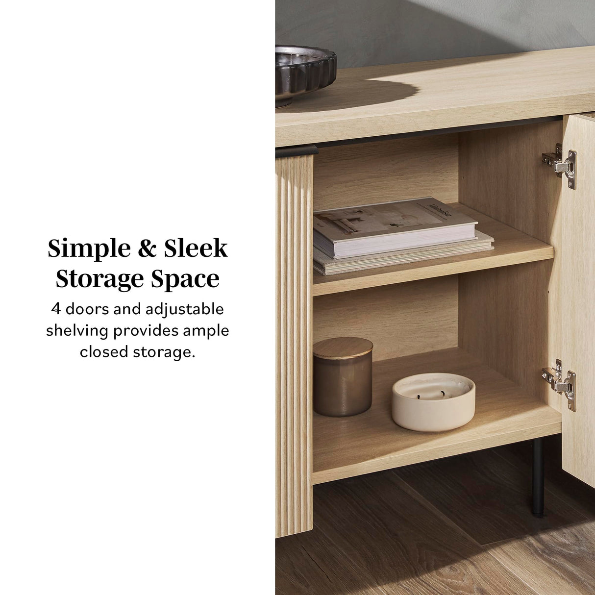 Modern Scandinavian Fluted Door Kitchen Storage Sideboard Buffet Cabinet Console,