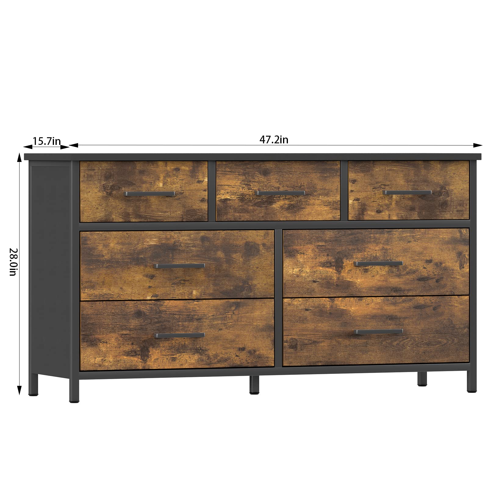 7 Drawer Wood Dresser, Industrial Wood Storage Dresser Clothes Organizer