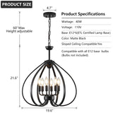 6-Light Black Farmhouse Chandelier - 19.6 Inch Industrial Pendant Light