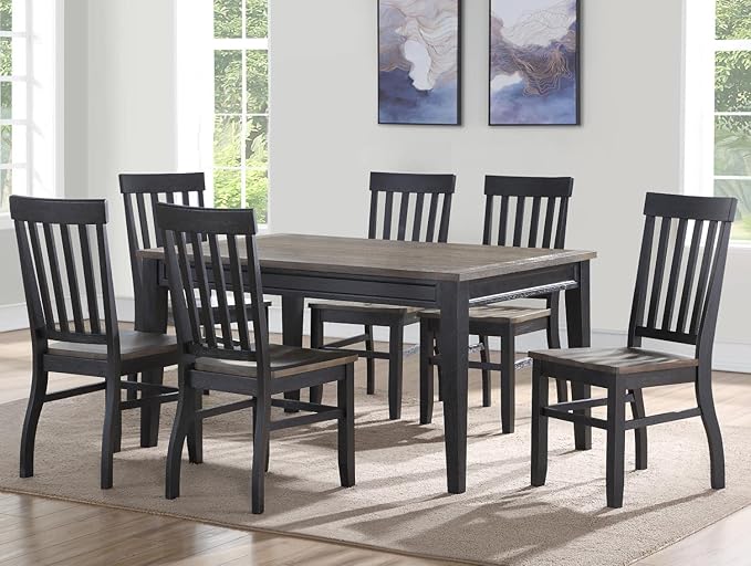 Raven Noir 5pc Dining Table Set, Driftwood Finish, 60" Rectangular Table 4 Side Chairs,