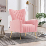 Velvet Accent Chair Modern Wingback Comfy Chair Tufted Reading Armchair with Gold