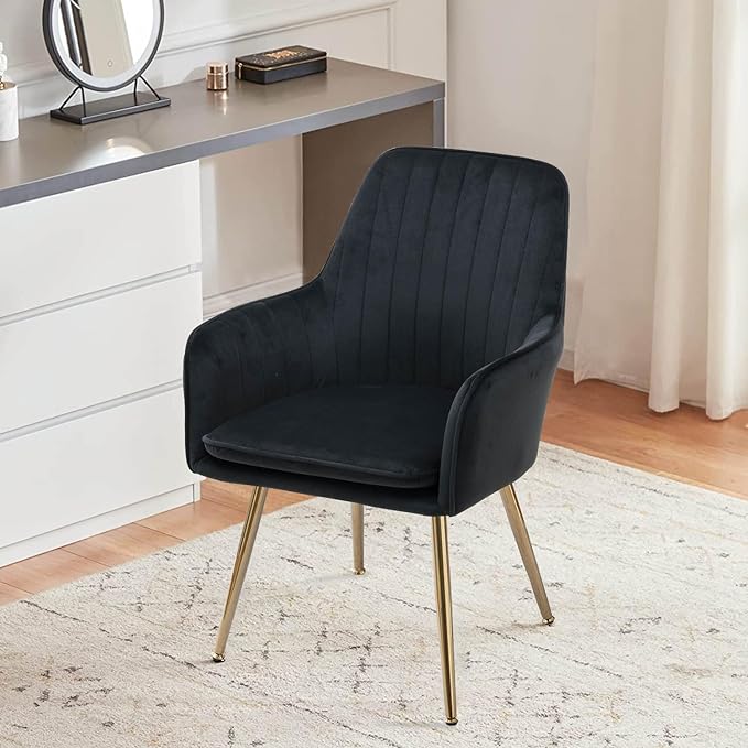 Velvet Accent Chair, Home Office Desk Chair No Wheels, Modern Dinging Chair