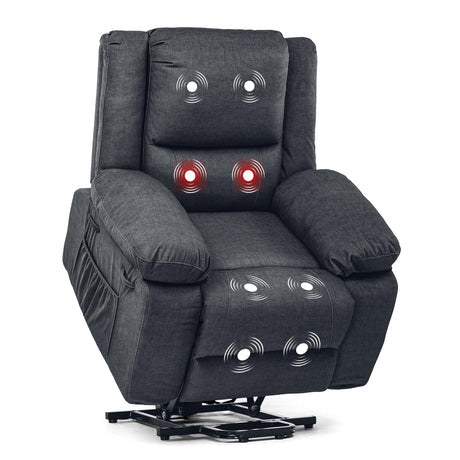 Up Lift Chairs Recliners for Elderly, Electric Recliner Chair with Massage and Heat,2 Side Pockets, and Cup Holders, USB Ports, Fabric (Grey)