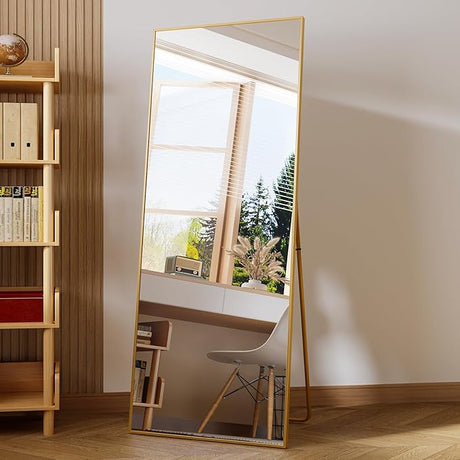 Full Length Mirror, 76"x34" Gold Oversized Tempered Floor Mirrors with Stand