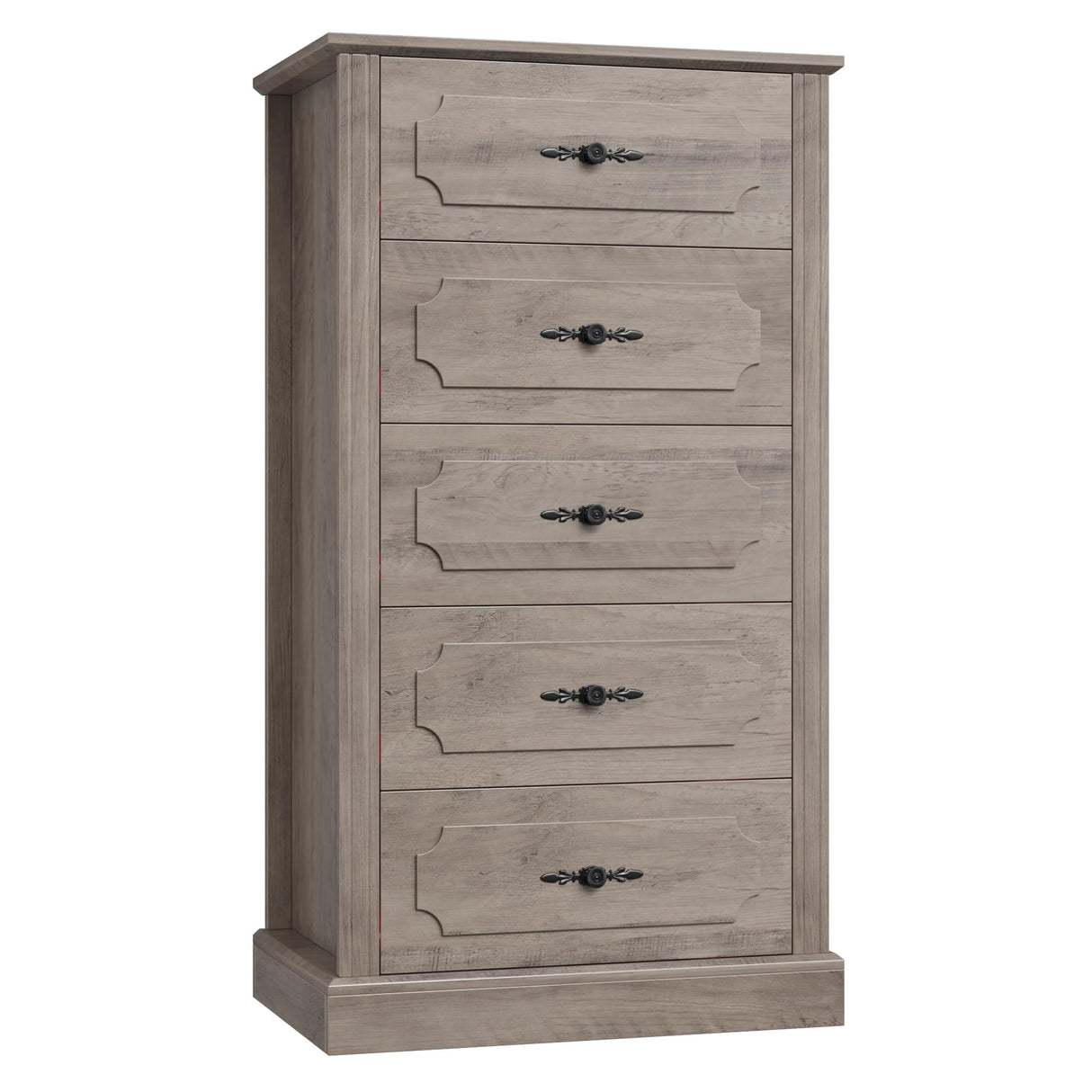 5 Drawer Grey Dresser, 43" Wood Dresser Samll Dresser Chest of Drawers with Large Storage Space,