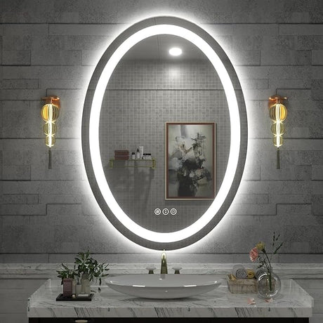 Oval LED Bathroom Mirror 24x36, Lighted Vanity Mirror for Wall, Anti-Fog, Shatter-Proof