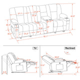 Power Reclining Sofa with Heat and Massage,USB Ports, Cup Holders