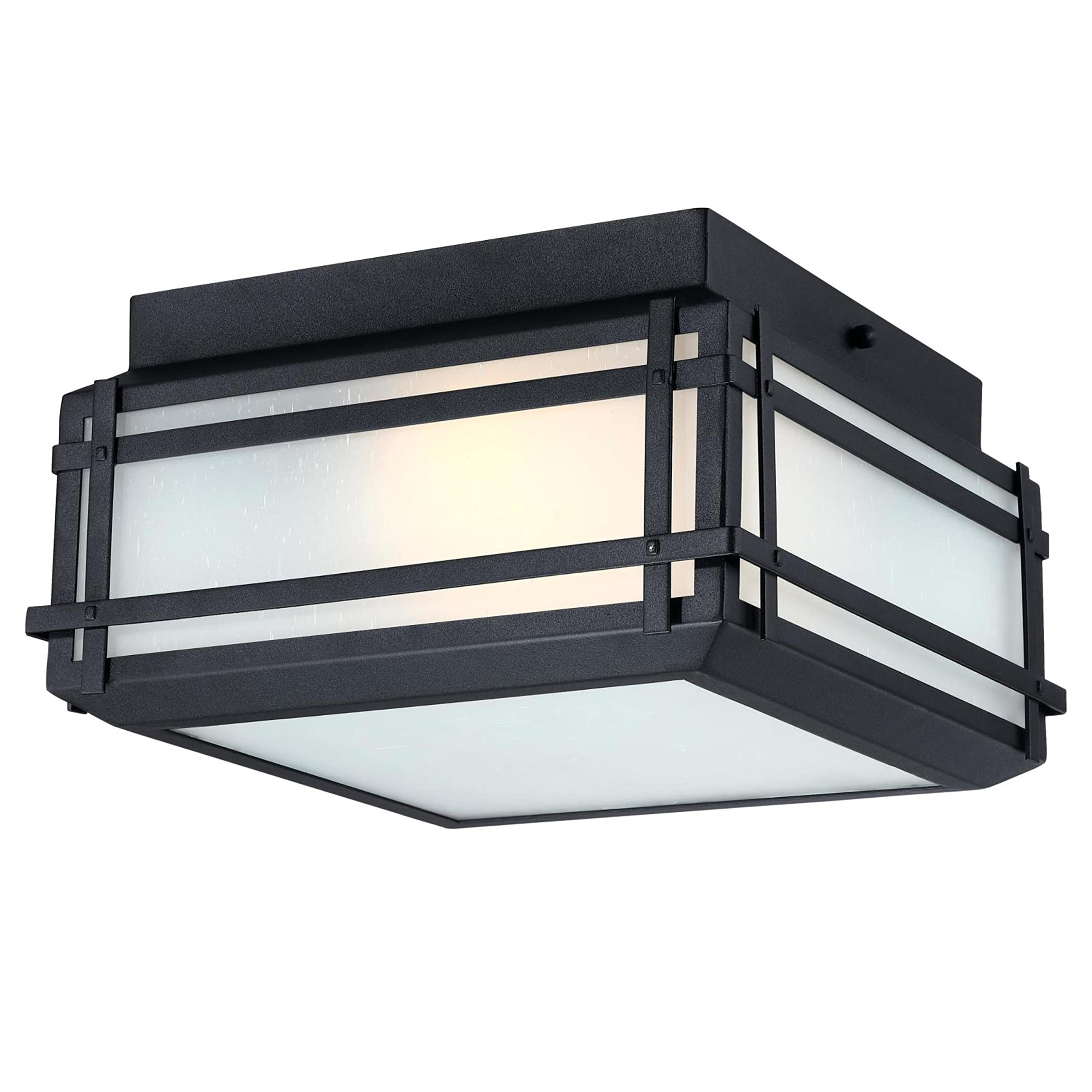 Devyn Two Light Flush Mount Ceiling Fixture - Textured Black with Frosted Seeded Glass