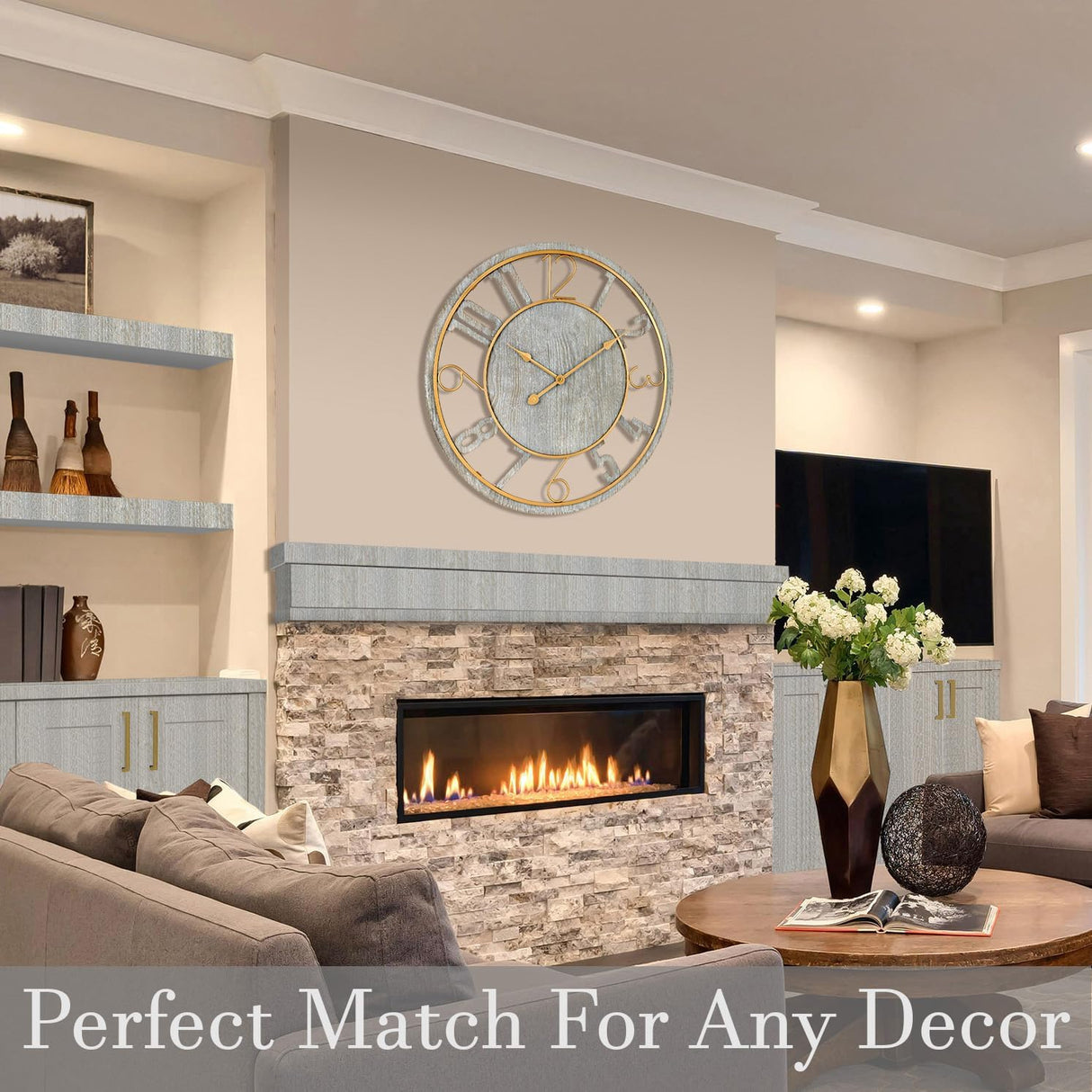 Wooden Modern Wall Clock - Large Wall Clock for Living Room Decor - 24-Inch Big Wall Clock Decorative,
