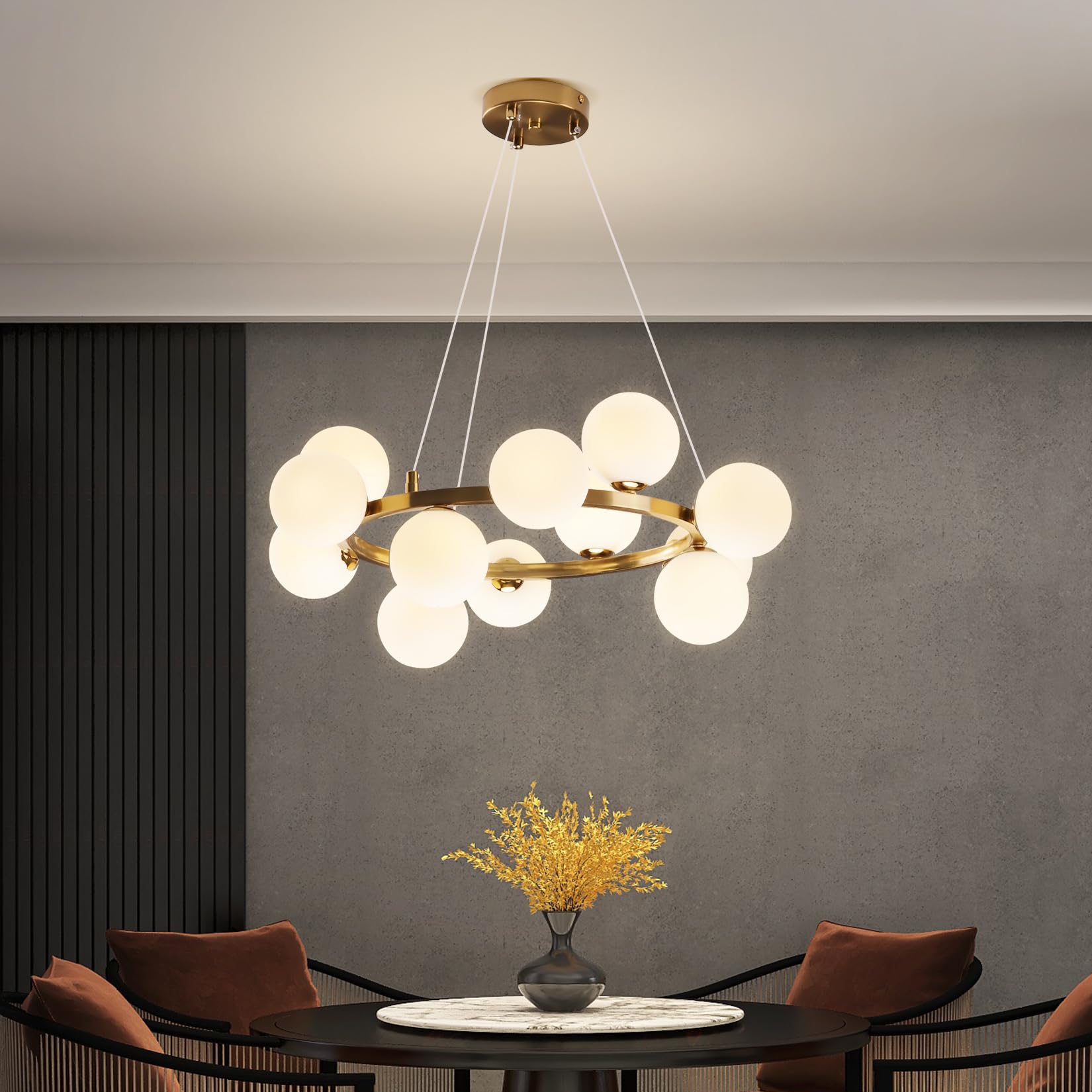 12 Lights Modern Globe Chandelier,Mid Century Gold Bubble Chandelier