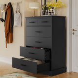 Black Dresser for Bedroom, 6 Drawers Dresser Wood Storage Tower Clothes Organizer