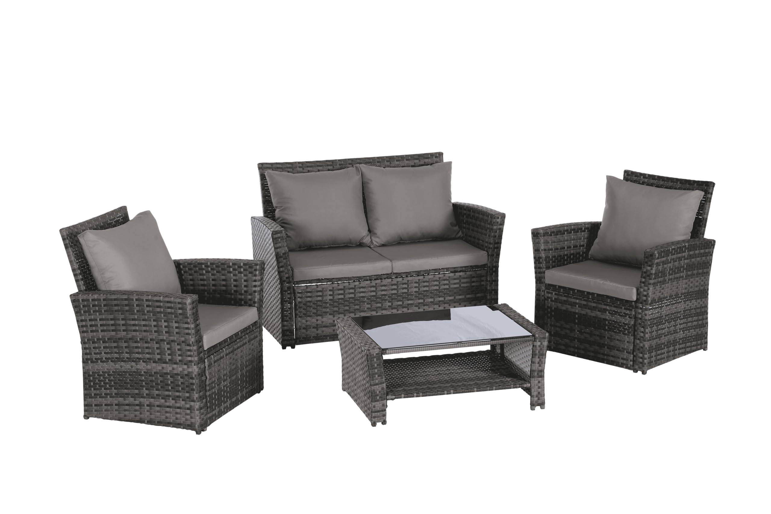4-Piece Outdoor Patio Furniture Set: Rattan Wicker Chairs, Tempered Glass Coffee Table