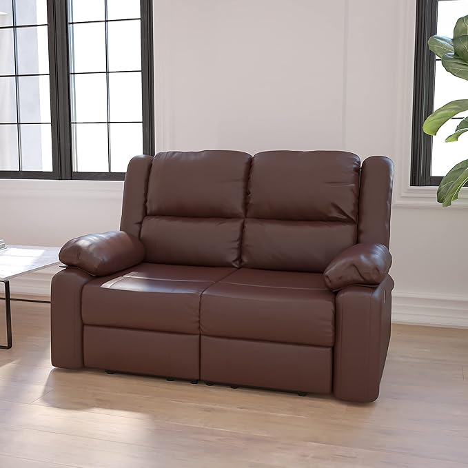 Series Black LeatherSoft Sofa with Two Built-In Recliners