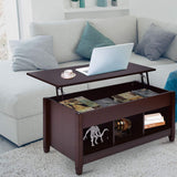 Table with Hidden Storage Compartment, Display Shelves, Lift Tabletop for Living Room,