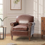 Set of 2 Faux Leather Accent Chair with Retro Wood Legs, Comfy Upholstered Armchair