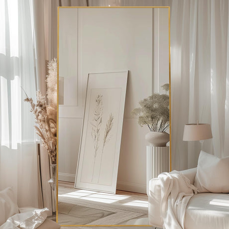 Full Length Mirror, 76"x34" Gold Oversized Tempered Floor Mirrors with Stand