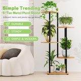 Simple Trending Plant Stand Indoor, 5-Tier Wood Flower Pot Plant Shelf for Multiple Tall Metal Flower Holder for Patio Garden Living Room Balcony Bedroom, Black