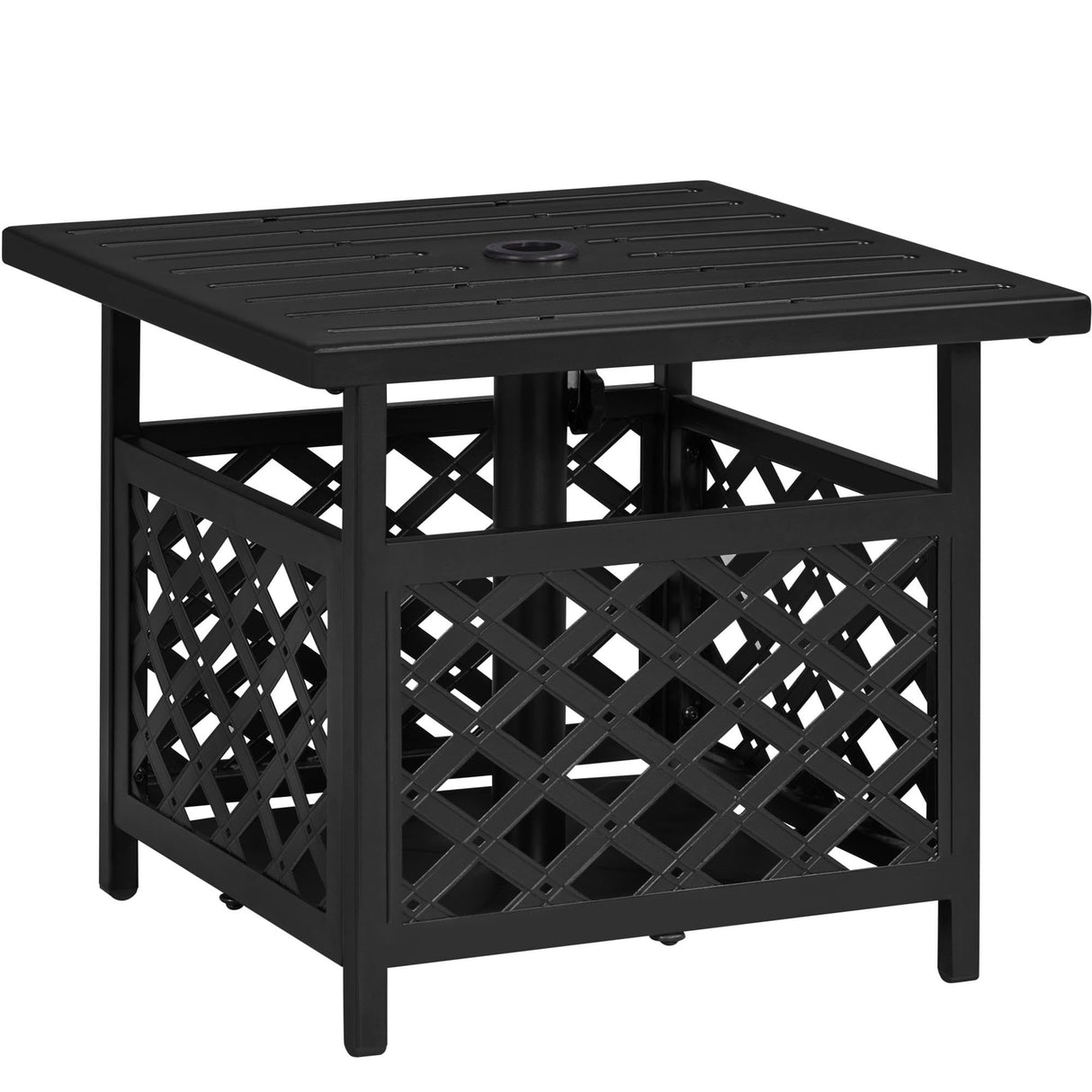 Yaheetech Outdoor Side Table with Umbrella Hole, Outdoor Table Base Metal Patio Side Table Coffee Table End Table for Garden, Pool, Deck - Bircata