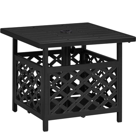 Yaheetech Outdoor Side Table with Umbrella Hole, Outdoor Table Base Metal Patio Side Table Coffee Table End Table for Garden, Pool, Deck - Bircata