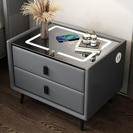 Nightstand with Drawer, Smart Nightstand, Nightstand with Charging Station, Modern