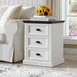 Farmhouse Nightstand with Charging Station, 3 Drawer Dresser for Bedroom