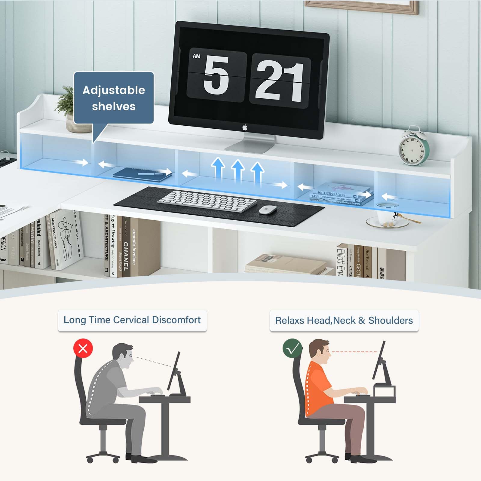 WhiteDesk 60W L-Shaped Office Desk with Storage Drawers & Power Outlet