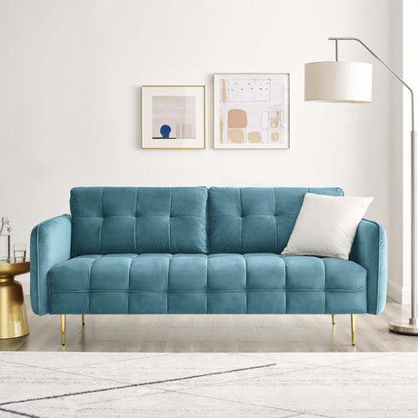 Cameron Tufted Performance Velvet Sofa in Sea Blue