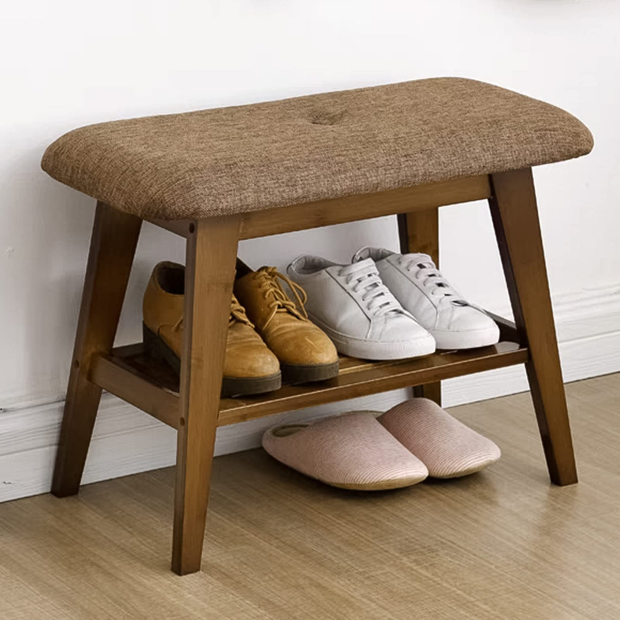 Shoe Bench Entryway with Storage, 2 Tier Small Shoe Storage Bench, Linen Padded