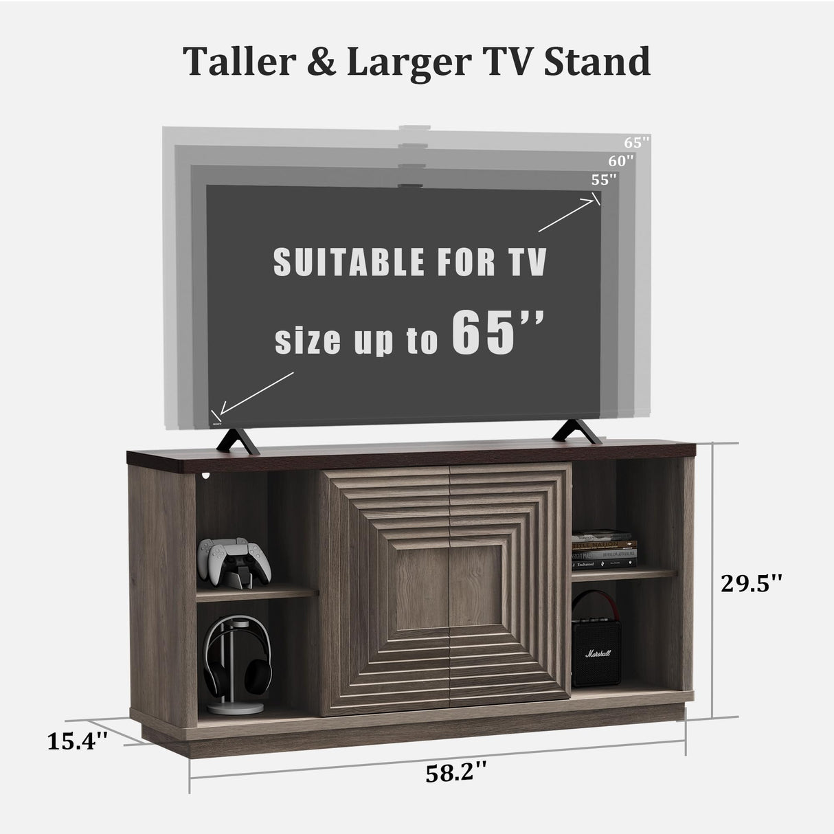 Large TV Stand for Living Room - Wood TV Console Entertainment Center with Storage