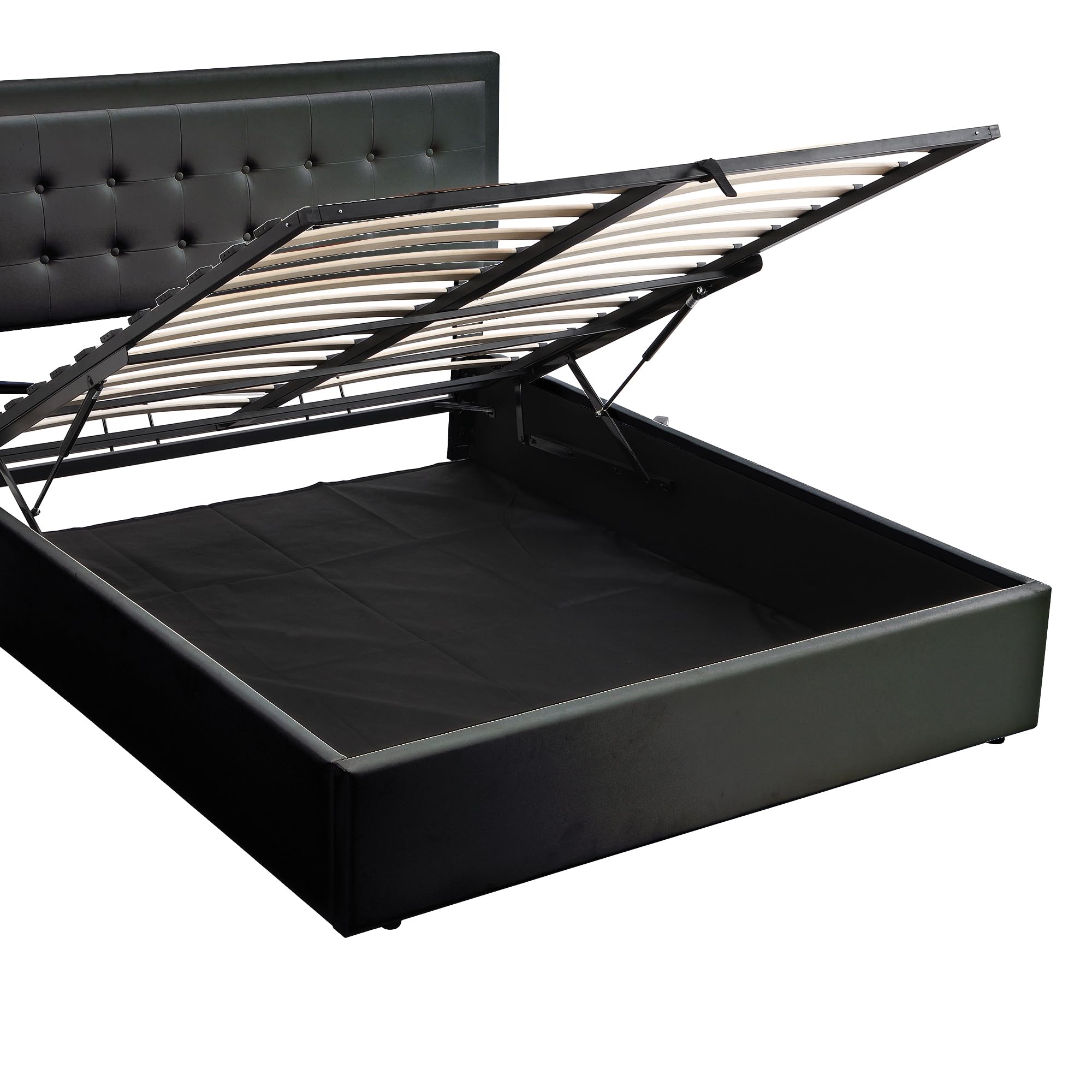 Queen Bed with Storage, LED Lights,Modern Tufted Upholstered Platform Bed