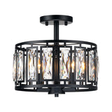 Crystal Semi Flush Mount Ceiling Light Black Close to Ceiling Light Fixtures,3-Light Ceiling