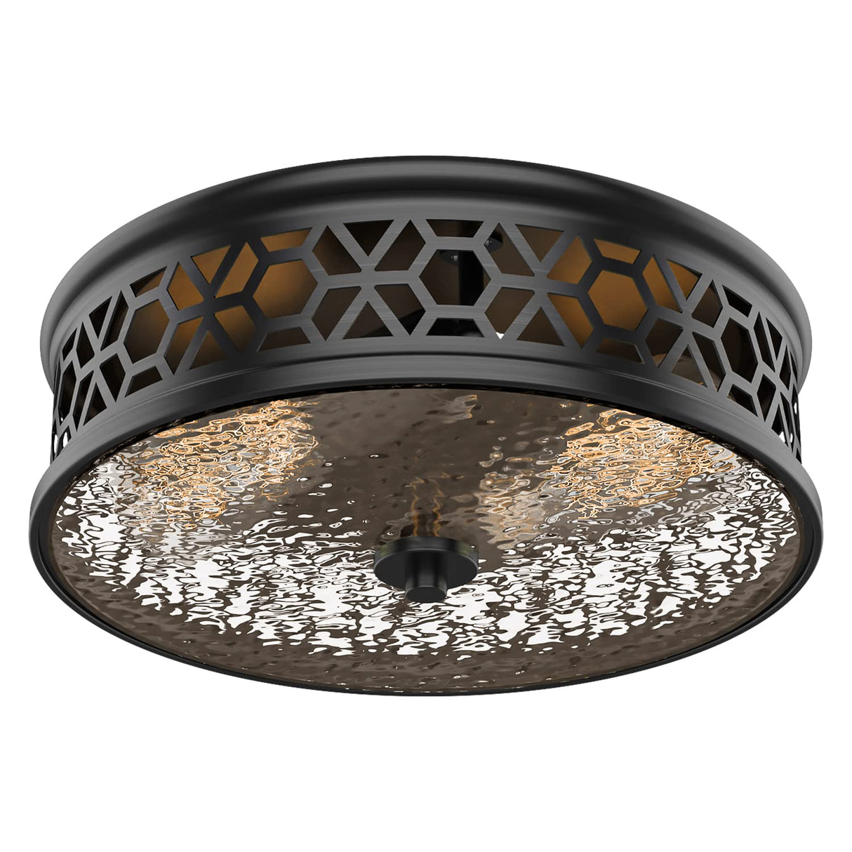 12 Inch Flush Mount Ceiling Light with Rippled Glass - 2 Light Vintage Black Fixture