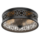 12 Inch Flush Mount Ceiling Light with Rippled Glass - 2 Light Vintage Black Fixture