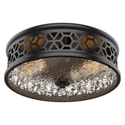 12 Inch Flush Mount Ceiling Light with Rippled Glass - 2 Light Vintage Black Fixture