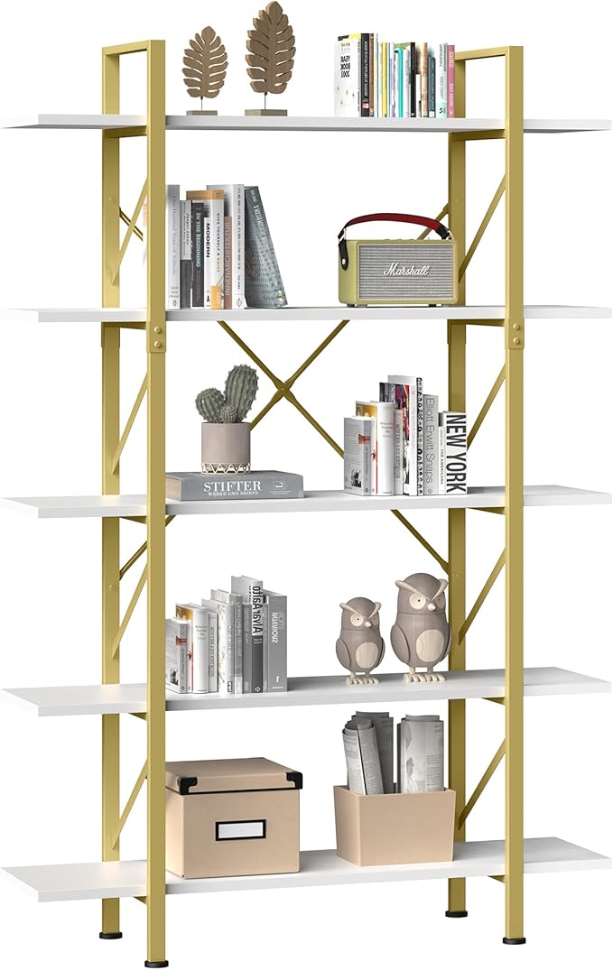 5 Tier Bookshelf, 70.9" Tall Industrial Bookcase, Wide Open Display Storage Book Shelf