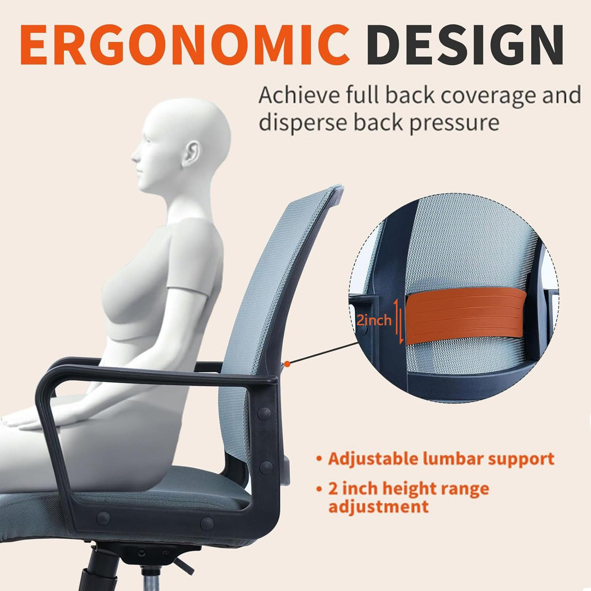 Ergonomic Office Chair - Mesh Desk Chair with Lumbar Support